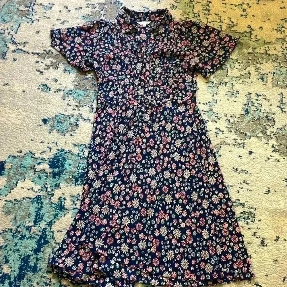 Nanette Lepore caps sleeve pleated retro floral mini dress six